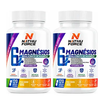 Os potes do Kit 2 potes 6 Magnésios + B12