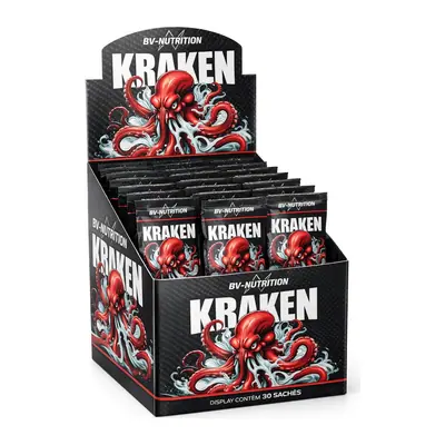 Display de sachês do pré-treino Kraken, da BV Nutrition
